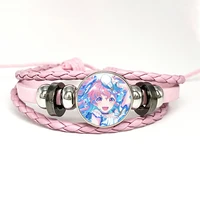 Project SEKAI Anime Momoi Airi MORE MORE JUMP! Pink Leather Bracelet Glass Cabochon Button Multilayer Bangles Wristband Gift 1