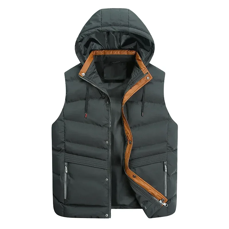 Description Picture 6 of item6XL 7XL Autumn Winter Vest Men Outdoor Casual Hooded Collar Windproof Mens Waistcoat Thick Warm Sleeveless Jacket Outerwear