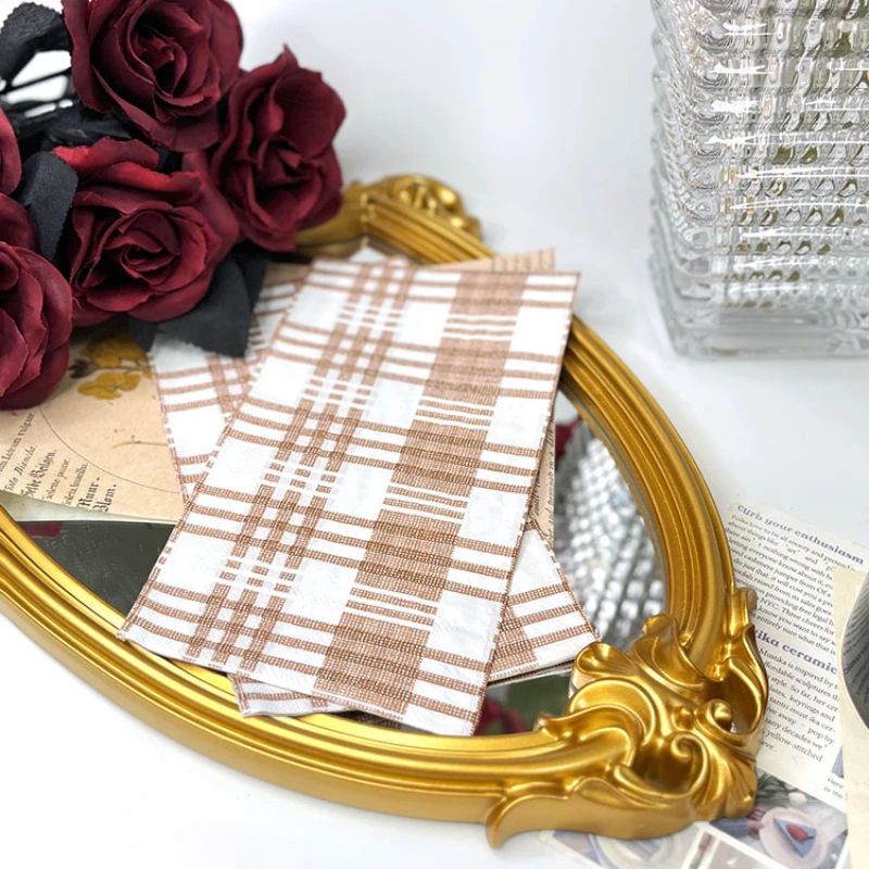 20pcs 33*40cm Coffee Plaid Printed Napkins Holiday Party Decoration Colourful Paper Napkins DIY Butterfly Bone Bart Paper