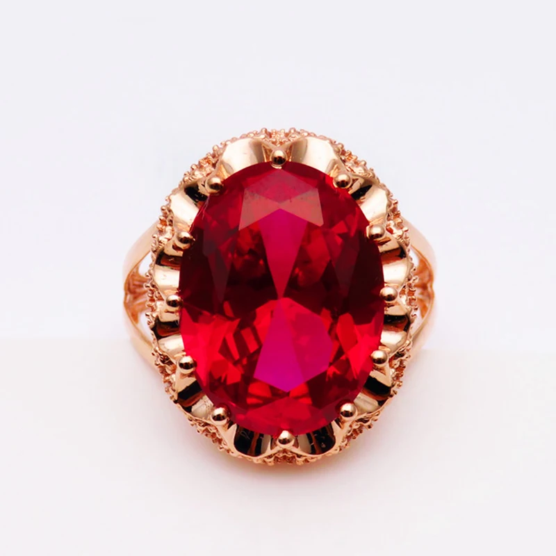 

585 Purple Gold Plated 14K Rose Gold Inlaid Oval Ruby Rings for Women Opening Creative Court Style Classic Party Jewelry
