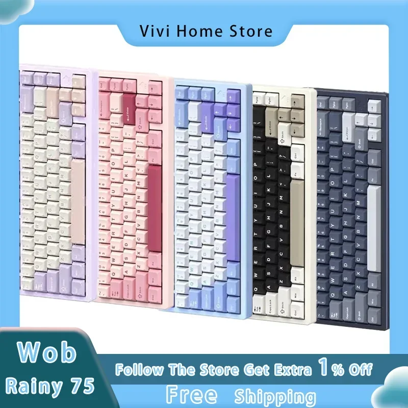 

Wob Rainy 75 Rgb Mechanical Keyboard 75% 81 Key Hot Plug Gasket Bluetooth Wireless Three Mode Game Keyboard Computer Peripherals