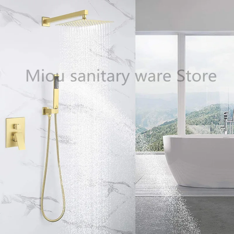 Brass Solid Bathroom Shower System Rianfall Head Faucet Wall Mounted Arm Shower Set