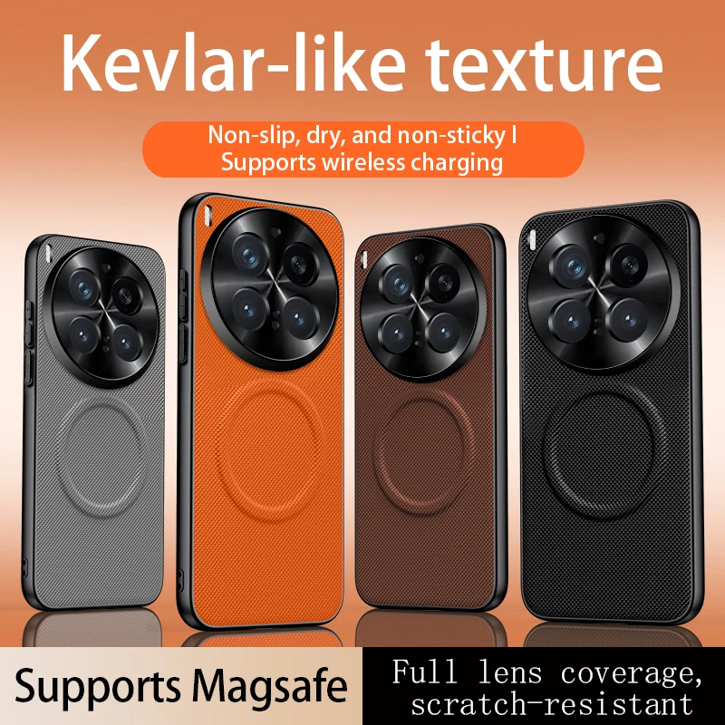 MagSafe-Compatible Magnetic Matte Leather Case with Metal Lens Frame Cover