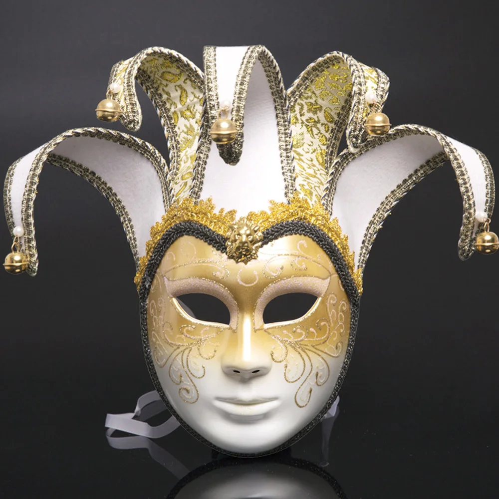 Elegant Venetian Full Face Masquerade Mask with Exquisite Jester Decoration
