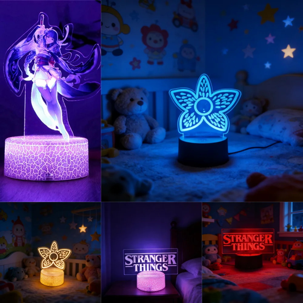 새로운 LED 램프 영화 스트레인저 나이트 라이트 3D 환상 꽃 터치 테이블 램..