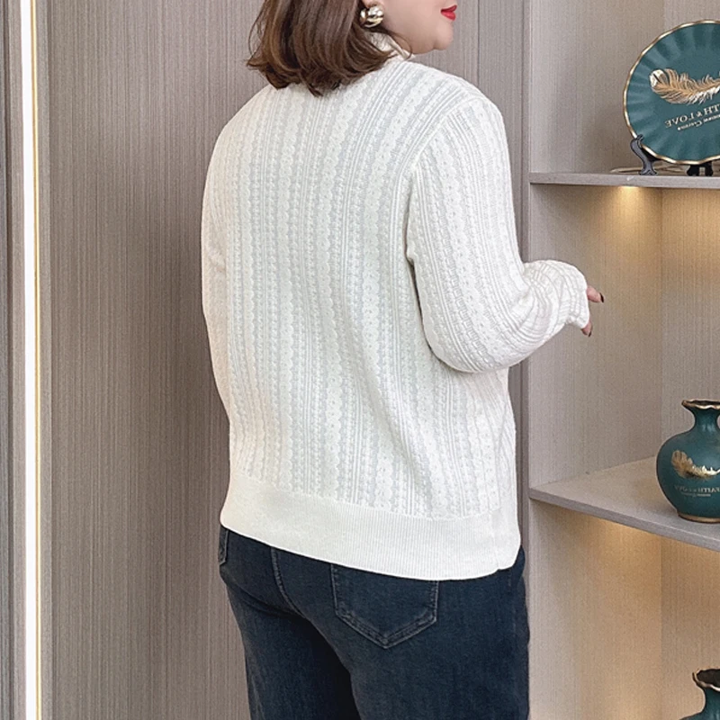 3XL 4XL PLUS SIZE Women's Sweater Autumn Winter Stylish Lace Mock Neck Jacquard Knit Pullover Jumpers 703