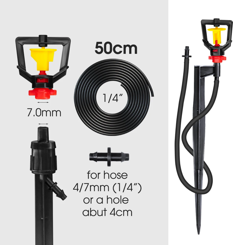 10PC Garden Irrigation Micro Sprinklers on 20cm Stake Support 360° Refraction Misting Spray Greenhouse Agriculture Watering Tool