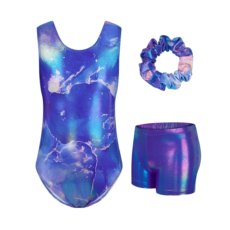 Gymnastics Leotards for Girls, Sleeveless Sparkly Dance Biketards with Shorts Ballet Tumbling Outfit for 3-12 Years