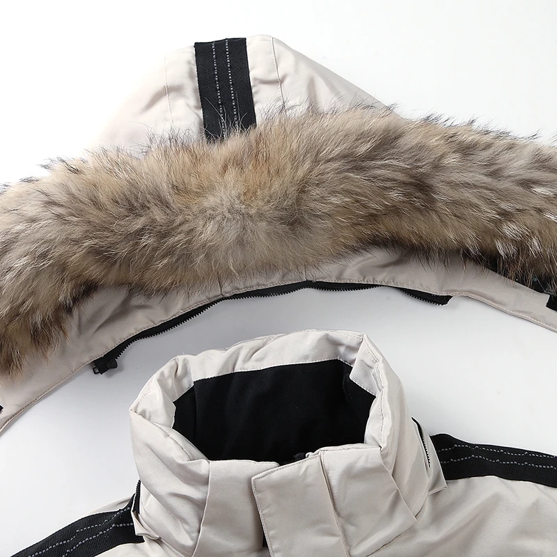 두꺼운 화이트 오리털 스노우 자켓 및 코트 자켓 남녀 공용, 모피 후드, 두껍고 따뜻한 파카, 겨울,-30 도