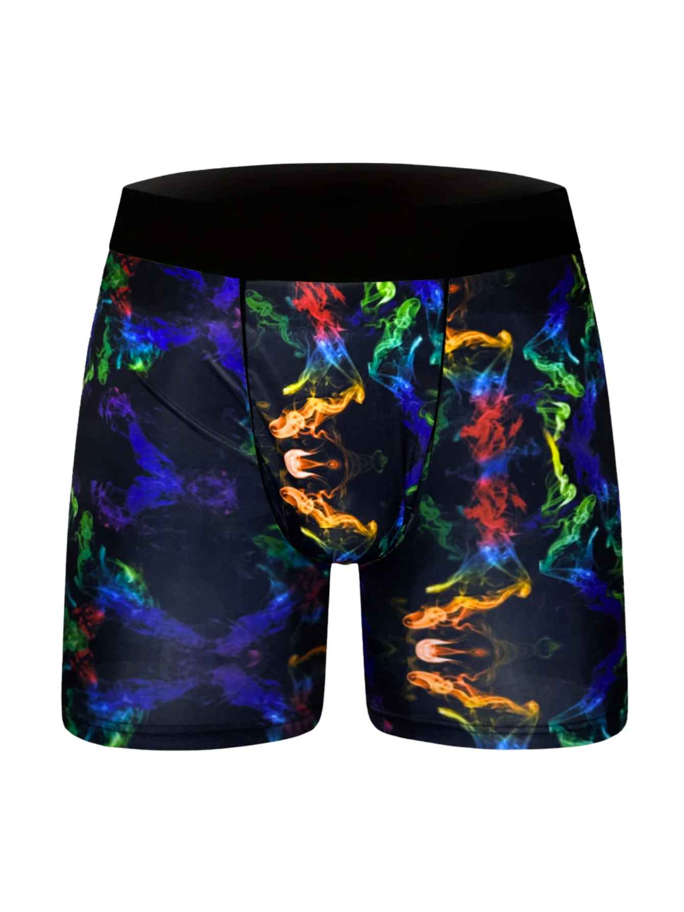 1 adet erkek uzun Boxer külot renkli duman baskı ile rahat spor iç çamaşırı komik moda baskılı boksörler erkekler için