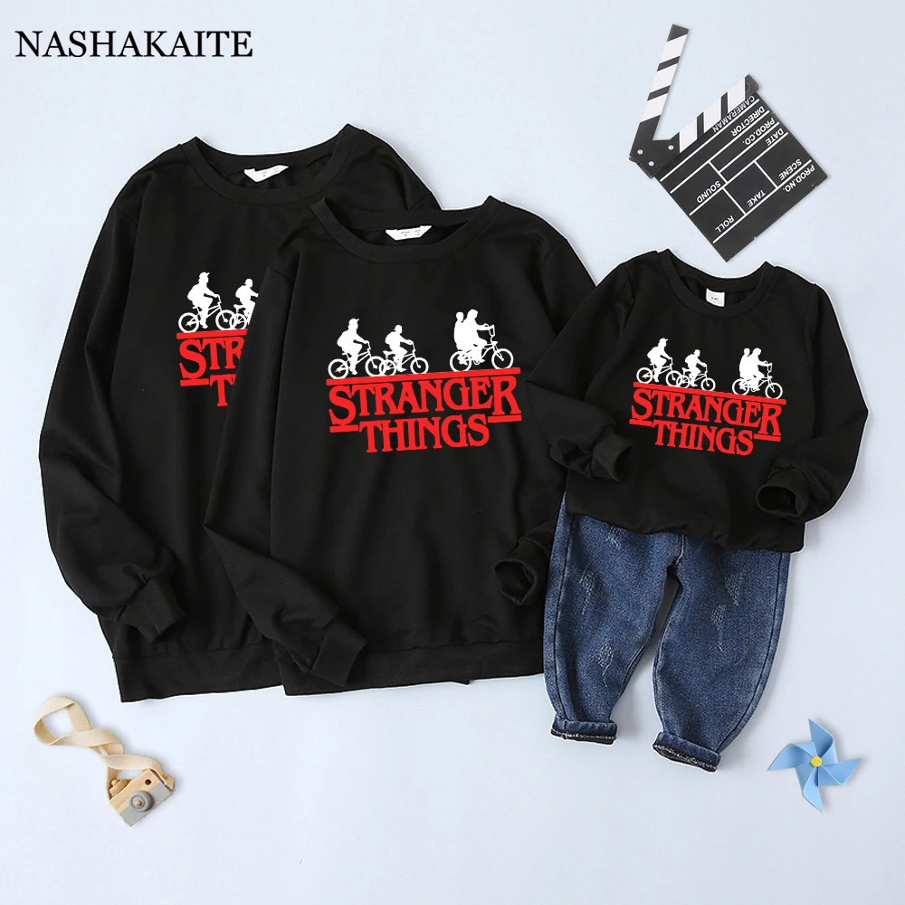 

Black Family Matching Clothes Sweatshirt Bicycle text print Family mommy and daughter matching clothes Family Look