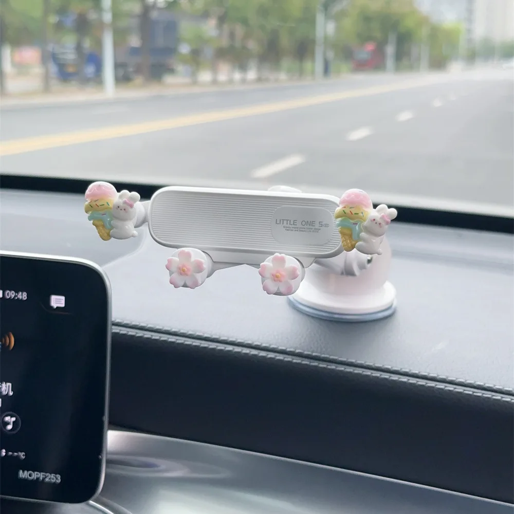 Multi-Function Car Phone Holder - Cartoon Style Suction Cup Mount for Air Vent, Gravity Support Stand for Navigation & Daily Use