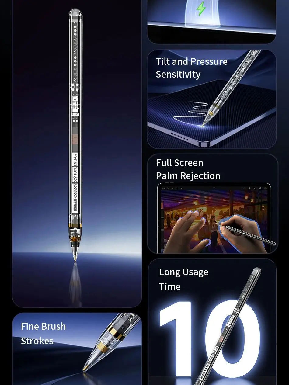 WiWU Transparent Stylus for iPad Palm Rejection Tablet Pencil Magnetic Charging Touch Pencil for iPad Pro Air Tilt Sensitive stylus pen ipad stylus touch screen stylus