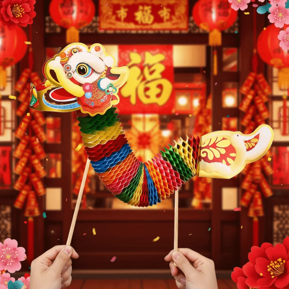 Chinese Style Paper Dance Dragon Handmade Handicrafts Chinese Handheld Dragon Paper Dragon Spring 3D Decoration
