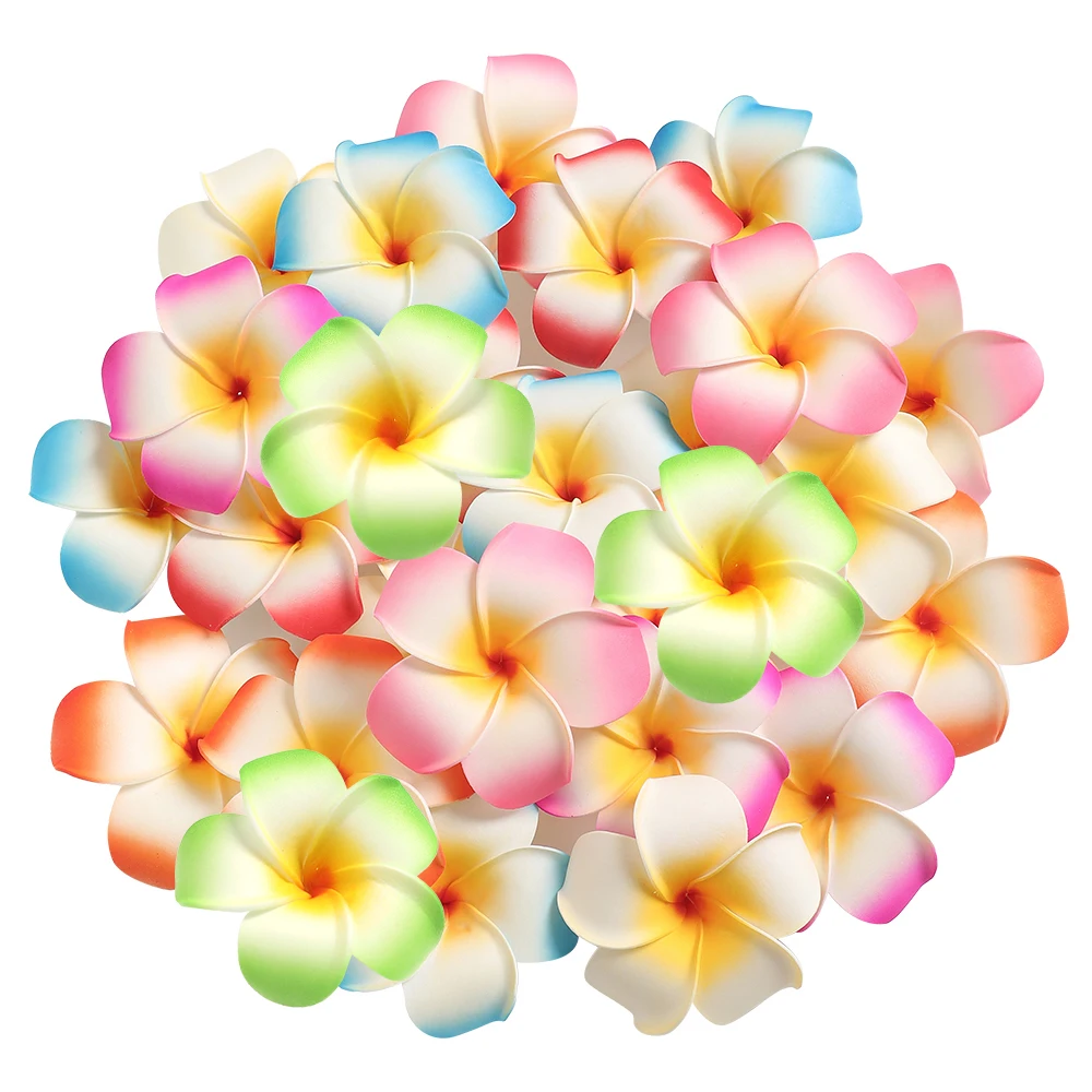 6 Stück Hawaiianische Blumen Künstliche Plumeria Schaumstoff-Frangipani-Blütenköpfe 4,5/9cm Strand-Hochzeits-Party-Dekorationen Schwimmende Frangipani