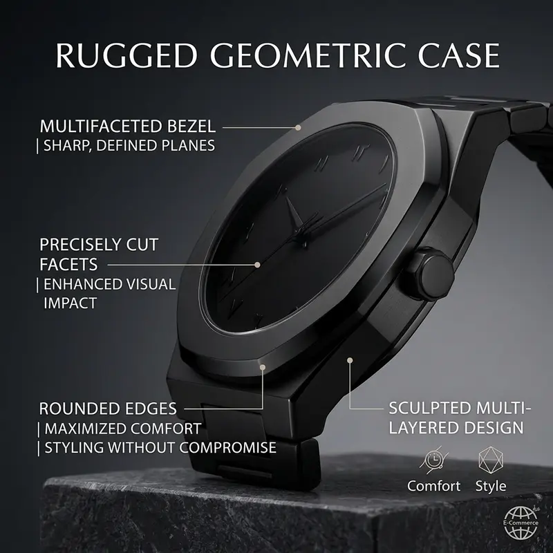 1pc All-Black Metal Chain Watch with Octagonal Bezel, Unique Markings, Simple and Stylish, Unisex, Trendy and Versatile - Image 2