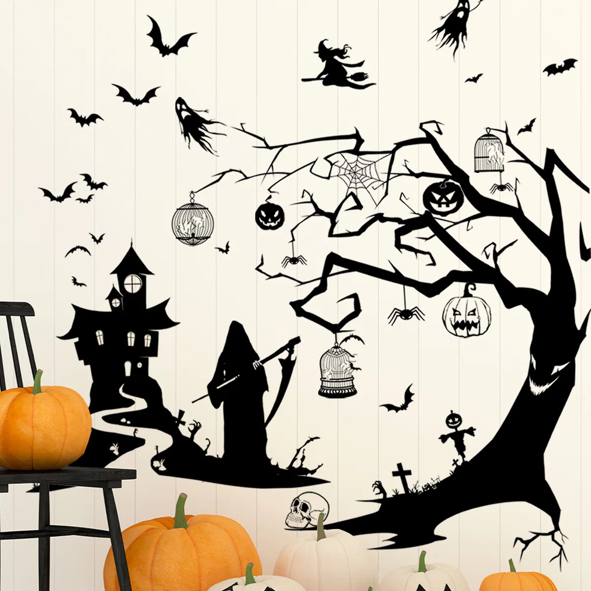 

Halloween Bat Ghost Wall Sticker Dead Tree Castle Witch Decoration For Living Room Background Bedroom Decals Home Decor