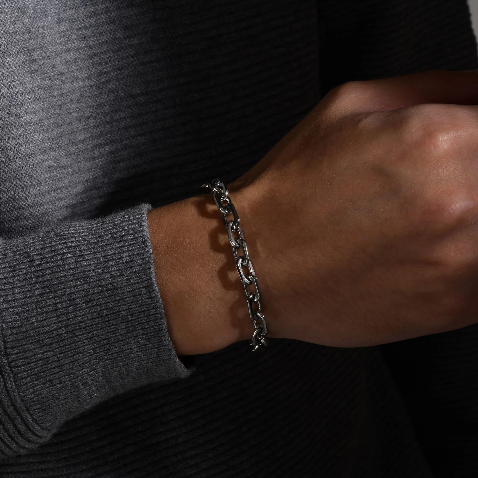 Grundlegende 6,5-mm-Belcher-Kettenarmbänder für Männer, wasserdichtes Edelstahl-Armband mit quadratischen geometrischen Gliedern, Geschenk, Pulseira – Detail 2