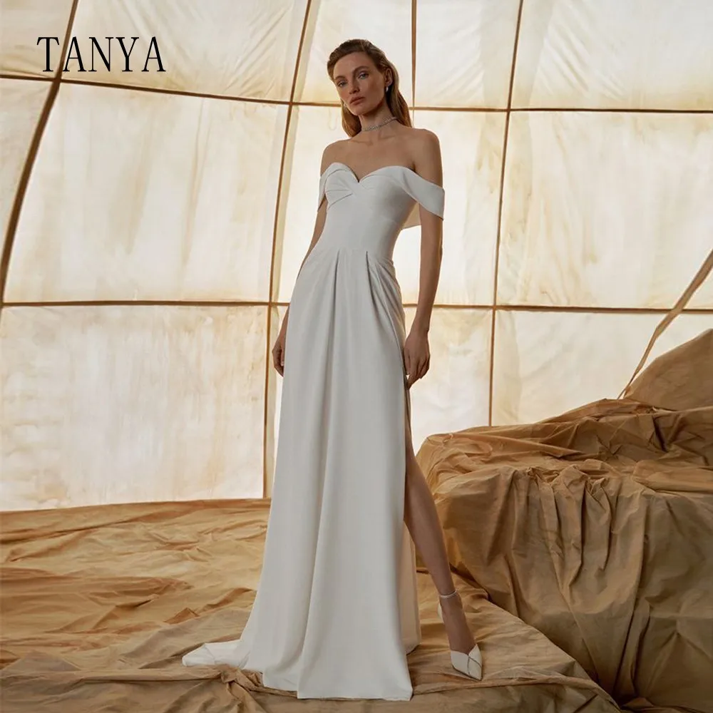 

Современное мягкое атласное свадебное платье-футляр, новый дизайн, Милое Свадебное платье до пола с высоким разрезом сбоку