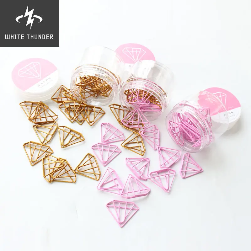 

Domikee Cute Kawaii Gold Pink Diamond Shape Office School Index Paper Clips Bookmark Set Metal Memo Organizer Clips Stationery