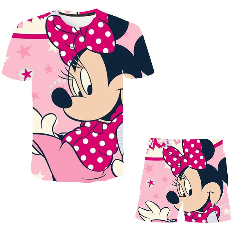 

Disney Mickey Minnie Mouse Baby Clothing Girls Suit for Children Short Sleeve T shirt + Beach Casual Short Pants