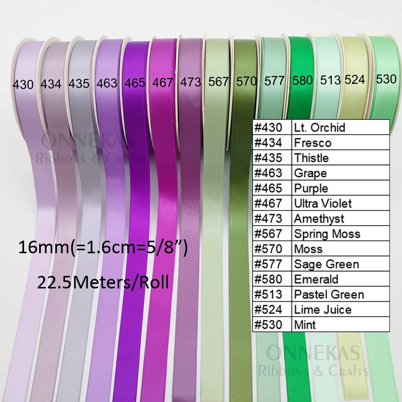 (45-84) 5/8인치(1.6cm, 16mm) 양면 새틴 리본 롤 (공예용) / 100% 폴리에스터 양면 새틴 리본 테이프 (재봉용)