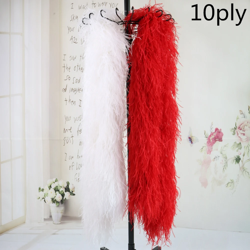 1-20ply Dyed Natural White Ostrich Feathers 2 Meters Boa Shawl Scarf For Wedding Party Dress Sewing Decoration