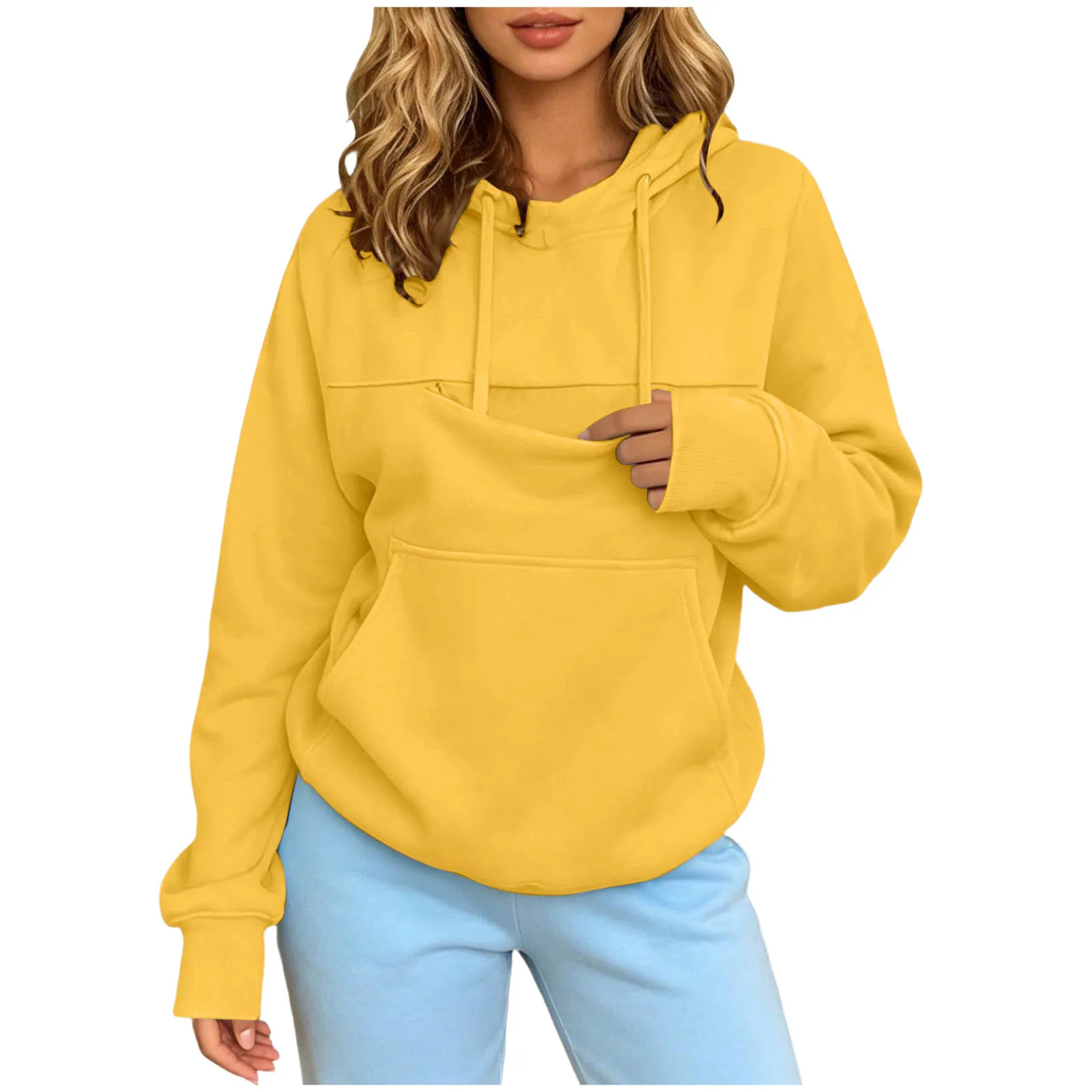 Men And Women Fall And Winter Casual Solid Color Pet Pocket Hooded Sweatshirt Funny Pullover Long Sweatshirt Jacket