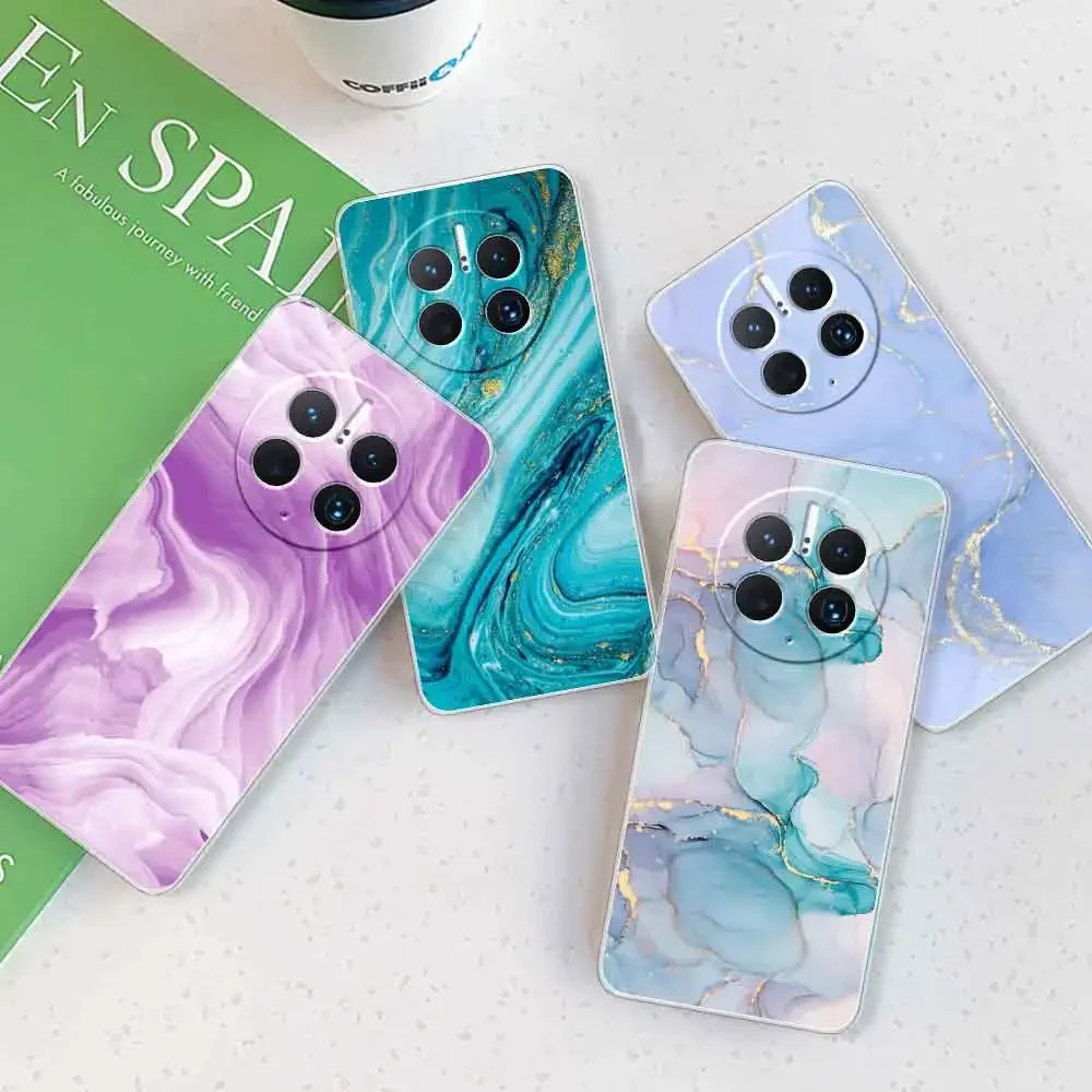 Elegant Marble Design Transparent Silicone Case for Huawei Mate 50 Series - Soft and Durable Protective Shell