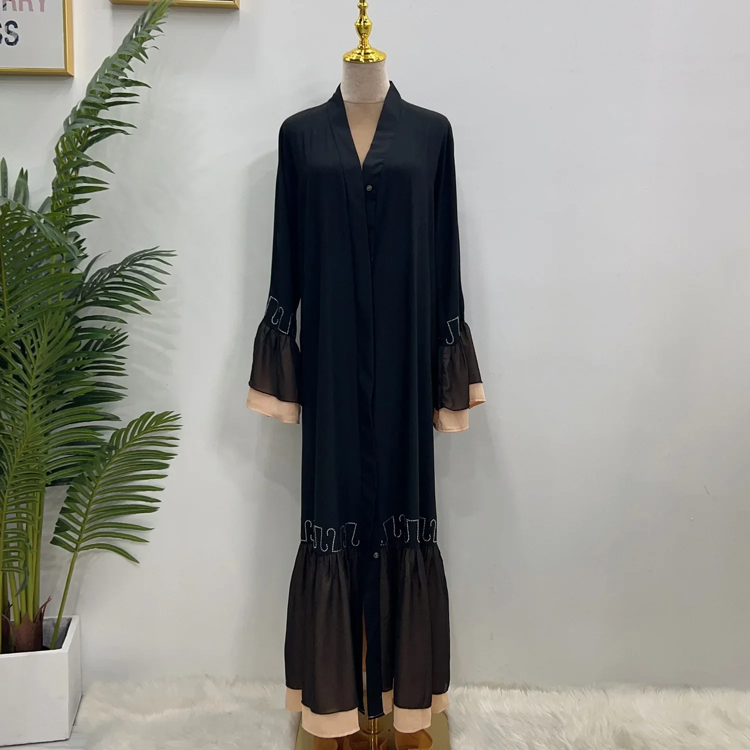 Open Abaya Dubai Flare Sleeve Lace Black Kimono for Women Cardigan Muslim Long Party Hijab Dress Islam Outfit Ramadan Eid Kaftan