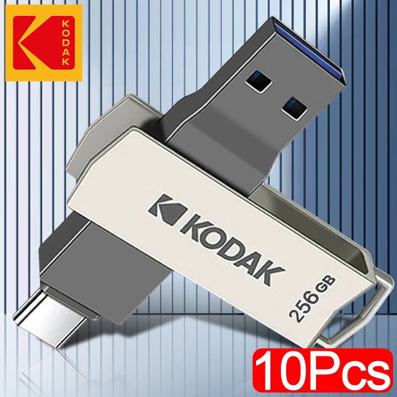 

10Pcs Kodak Original 2in1 Metal USB Flash Drives 256GB USB Pendrive Type-C USB 3.2 High Speed Dual Memory stick Pen Drive 256GB