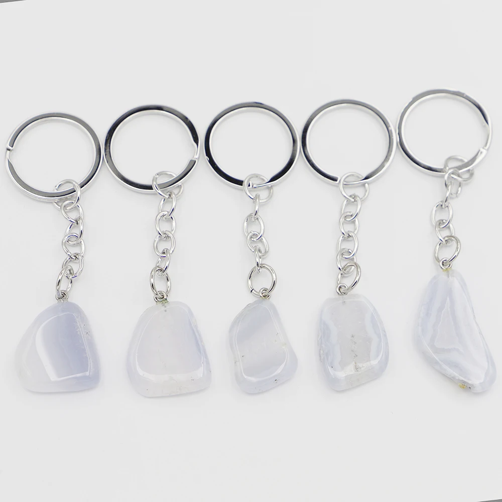 Natural Irregular Crystal Agate Key Ring Bag Pendant Car Keychain DIY Fashion Reiki Charm Jewelry Accessories Wholesale 6Pcs/Lot