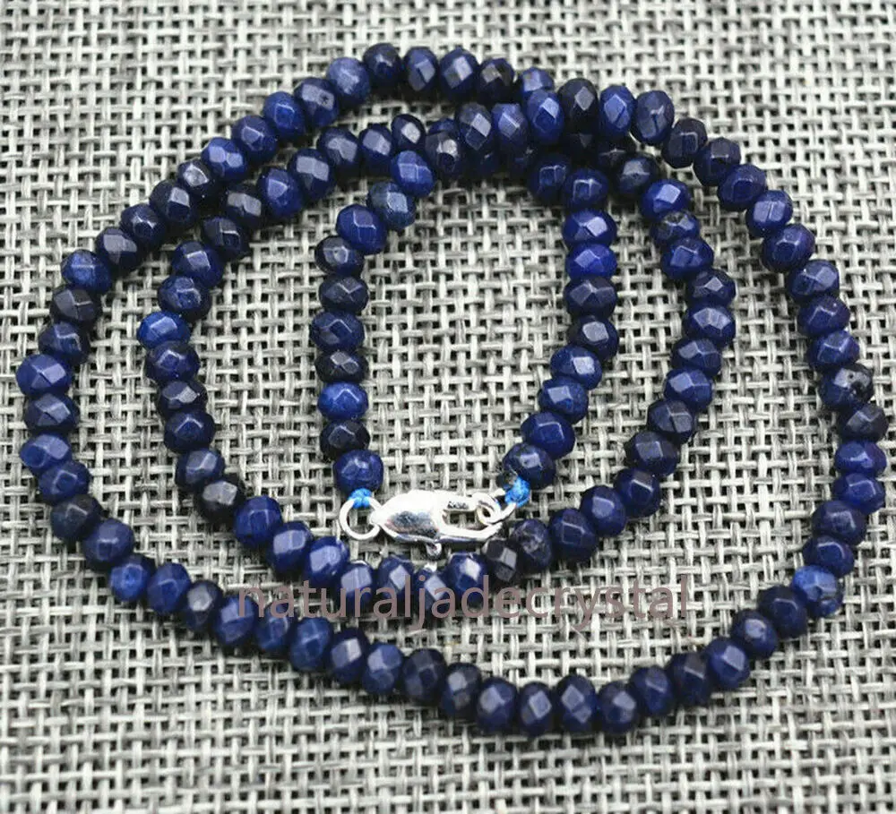 

Pretty Natural 2x4MM Blue Sapphire Abacus Faceted Bead Gemstone Necklace 18'