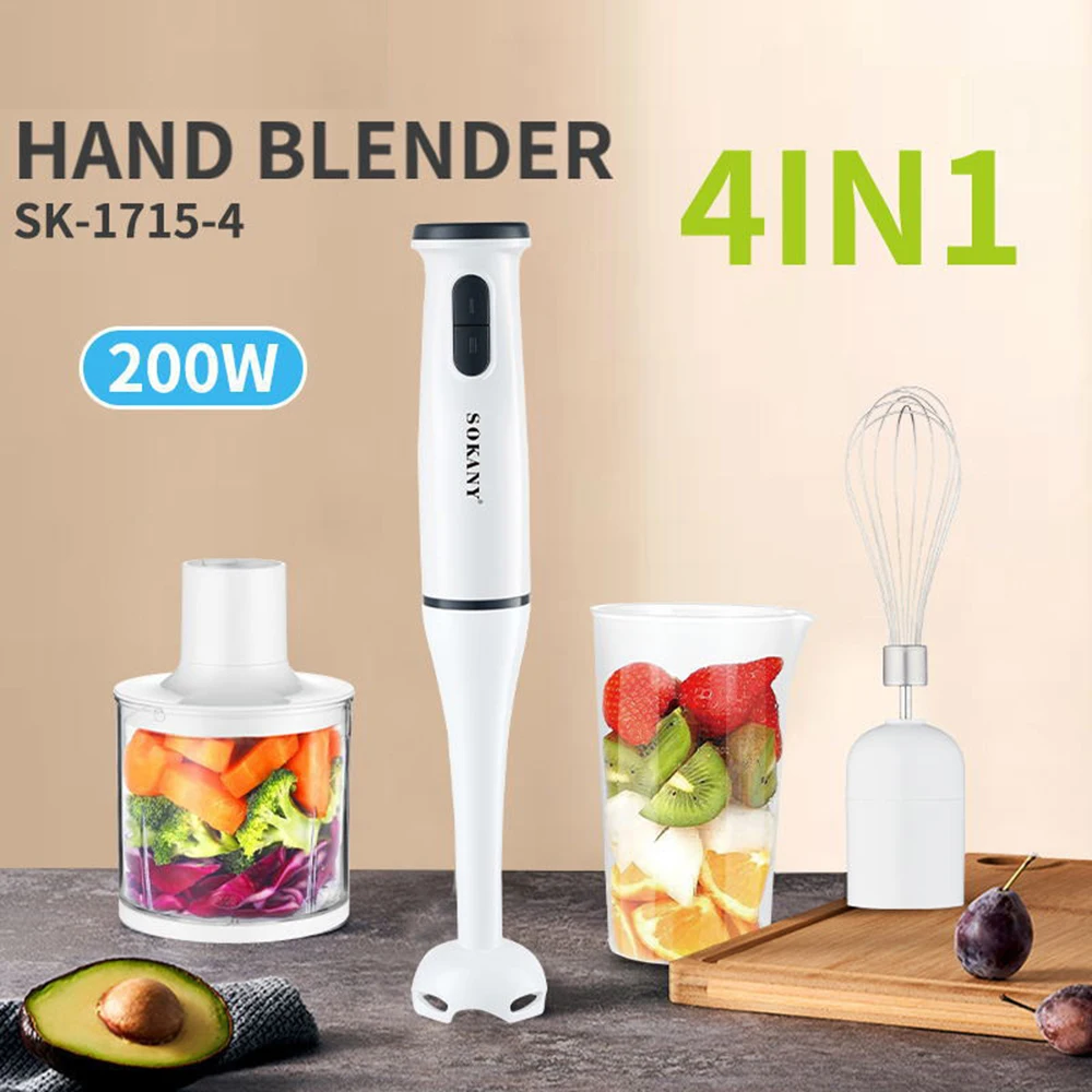 

Immersion Hand Blender 4 In 1 Immersion Electric Food Mixer With Bowl Kitchen Vegetable Meat Grinder Chopper Whisk 200W