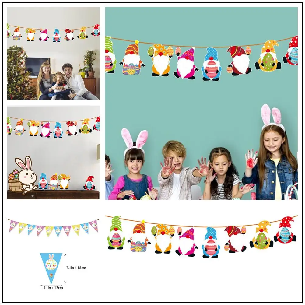 3M Happy Easter Paper Banner Cute Bunny Eggs Bunting Garland Decorazioni Pasquali Per La Casa Spring Hanging Ornaments