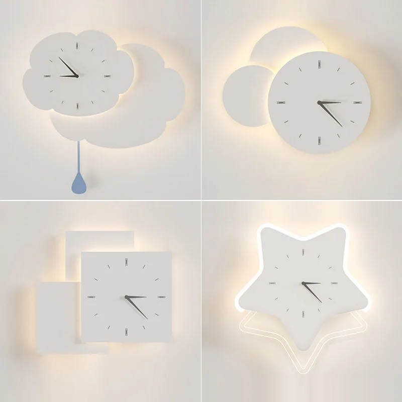 

LED Clock Wall Lamp Bedroom Bedside Modern Creative Cloud Shape Living Room Background Wall Sconces Home Decor Lighting Fixture