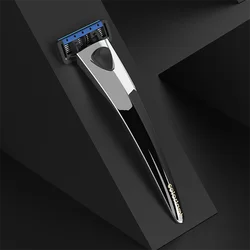Colorlamb Metal Handle Manual Razor for Men Shaving Barber Classy Silver Color Shaver with 5 Blades Cartridge Set