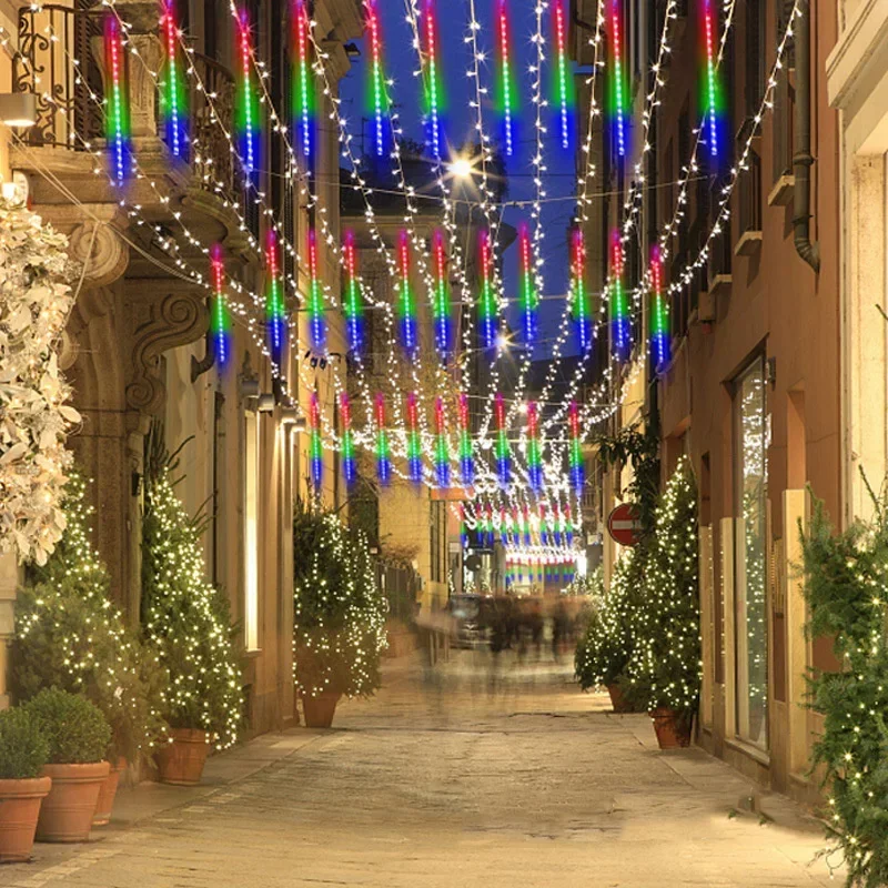 Description Picture 6 of item1/2/3/4 Set Outdoor Lights Garland Meteor Shower Rain String Lights Festoon Street Garland Ramadan Wedding Party Christmas Decor