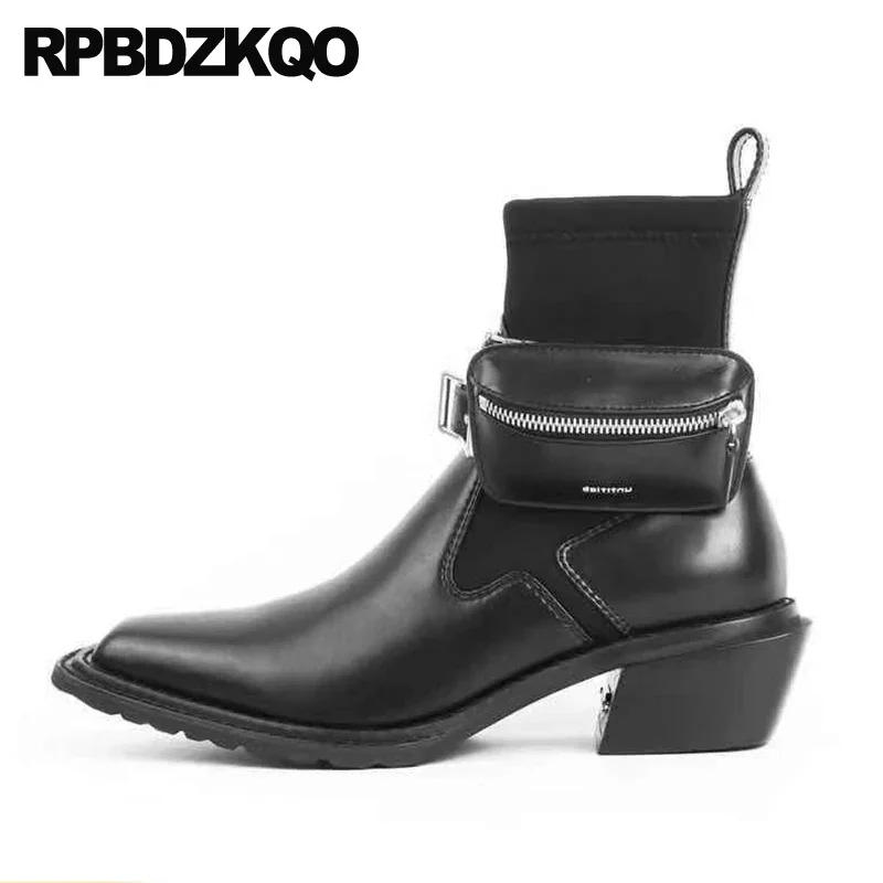 

Full Grain Leather Men Square Toe Chelsea Autumn High Heel Ankle Shoes Italian Rock Chunky Boots Punk Motorcycle Embellished