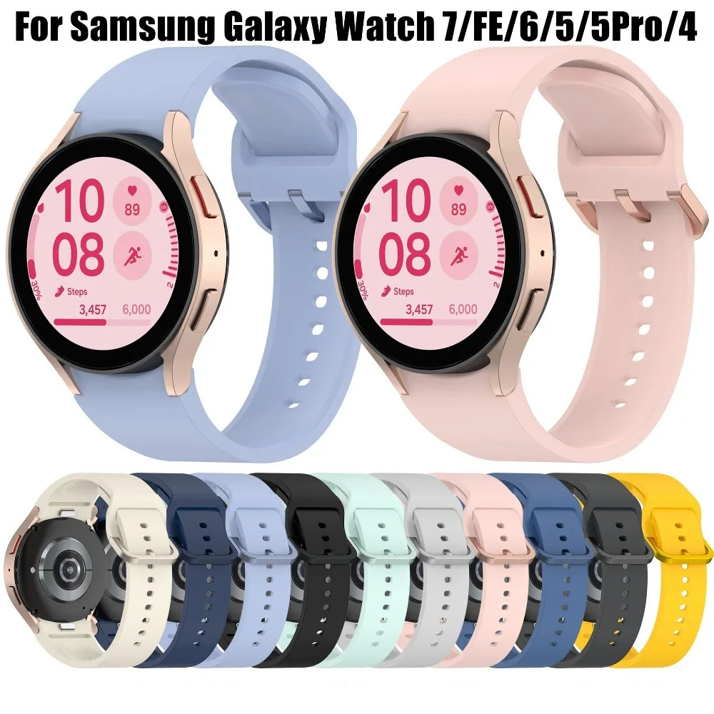 

Силиконовый ремешок для часов, сменный Браслет с кнопкой и пряжкой, дышащие Смарт-часы для Samsung Galaxy Watch 7/FE/6/5/5Pro/4