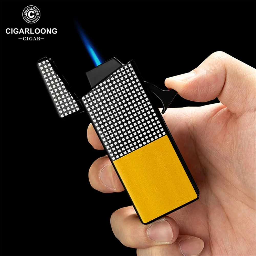 3 IN 1 Multi-functional Cigar Lighter Drill Puncher Cigar Holder Cigarette Lighter Windproof Single Flame with Gift CB-24K1