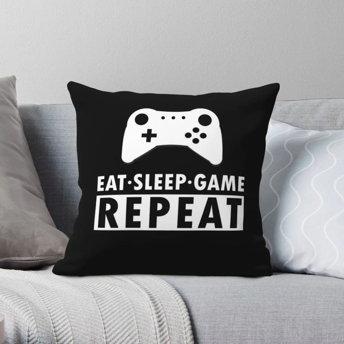

Eat Sleep Game Repeat Square Pillowcase Polyester Linen Velvet Creative Zip Decorative Throw Pillow Case Bed Cushion Cover