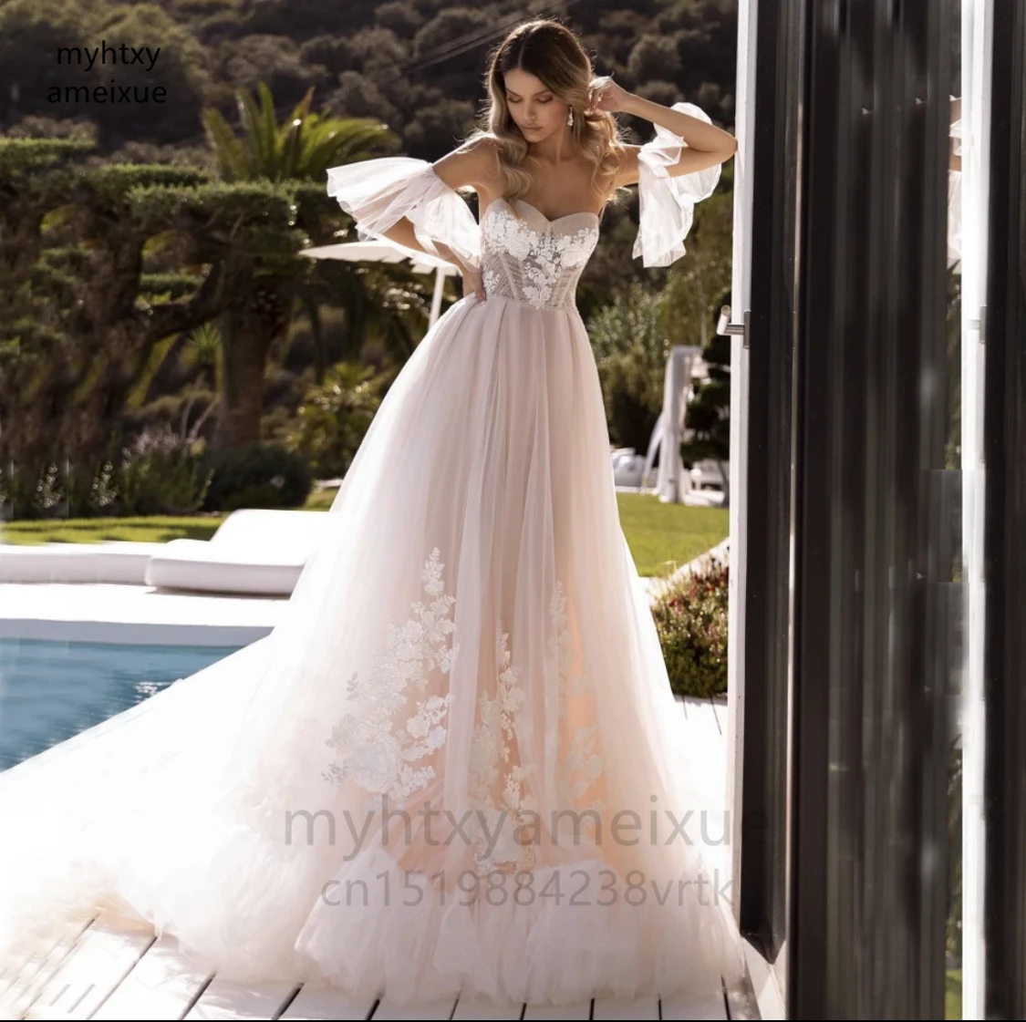 

Detachable Sleeve Wedding Dress 2023 Sexy Sweetheart Appliques Sequins Backless Tulle Bride Gown Vestidos De Noiva Plus Size