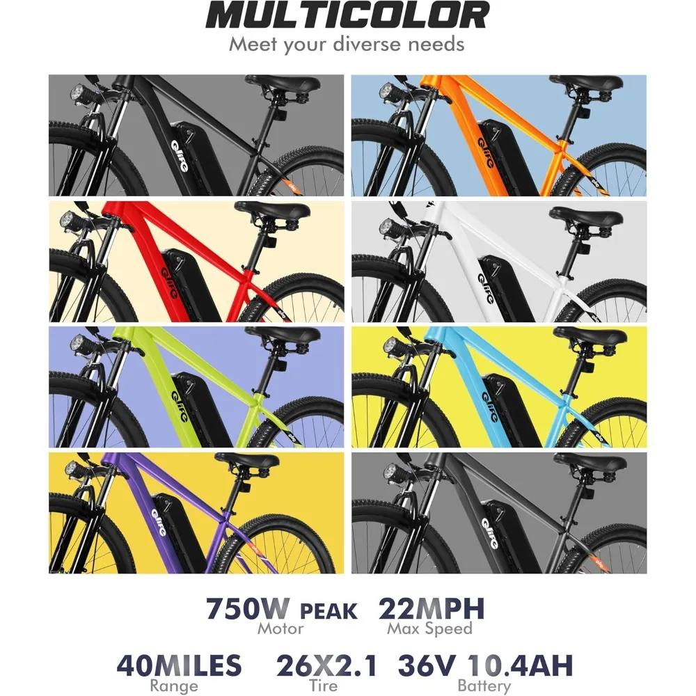 Speed Mountain Light Electric Bicycle, equipped with a peak 750W 22MPH brushless motor and a 375Wh detachable battery 2