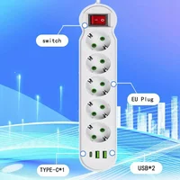 EU Plug Power Strip 2/3/4/5 Outlet Multitap Extension 10A with 2 USB 1 Type-C Ports 2m Cord Electrical Socket 2500W - Image 4