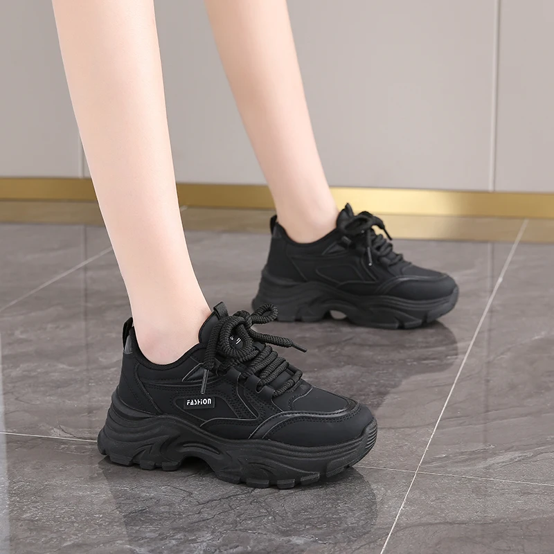 CRLAYDK Chunky Sneakers for Women Fashion Platform Leather Casual Dad Shoes Wedge Walking Sport Workout Tennis for Ladies 5