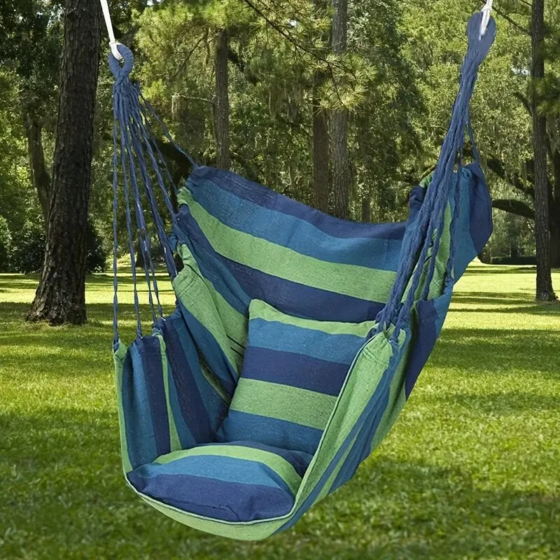 Hanging Chair Blue Striped 130 * 100cm (2 Pillows+tying Rope) Indoor and Outdoor Hanging Chairs Dormitories College Students Hammocks