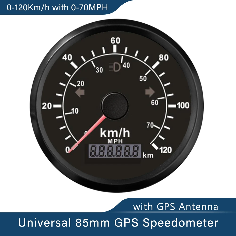Il Più Nuovo Tachimetro Gps Impermeabile 85Mm 0-70Mph 0-120 Km/H Con Antenna Gps Retroilluminazione Gialla Rossa Per Auto Barca Yacht Universale