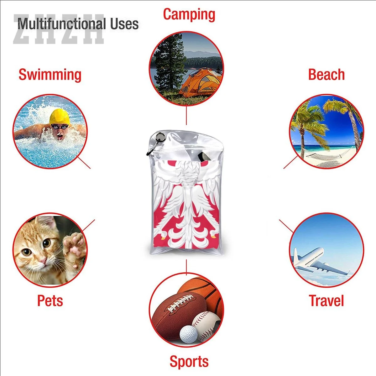 More Design Poland Flag Emblem Bath Towel Quick dry Microfiber Absorbing Soft Water Breathable Beach Swimming Bathroom
