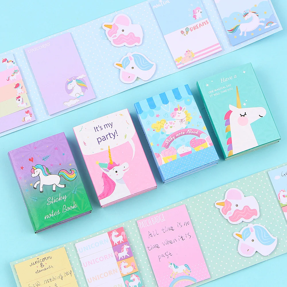 Lovely Cute Unicorn Party 6 Folding Memo Pad N Times Sticky Notes Memo Notepad Bookmark Gift Stationery